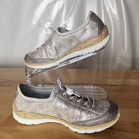 Rieker Nikita 63 Sneakers Shoes Women EU40/US8.5 Metallic Gray Slip On Comfort - Picture 3 of 9